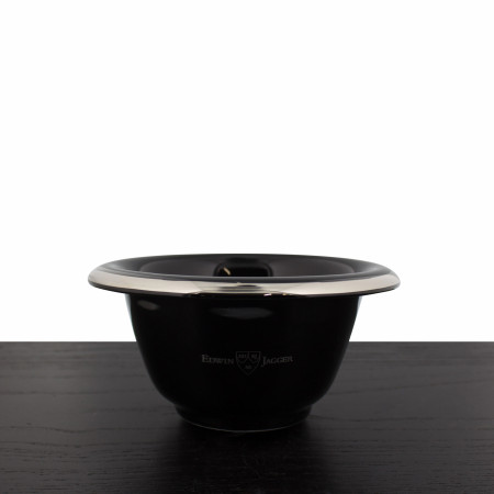 Edwin Jagger Black Porcelain Shaving Soap Bowl with Silver Rim